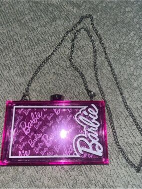 Barbie Hot Pink Acrylic Box Clutch with Silver Chain